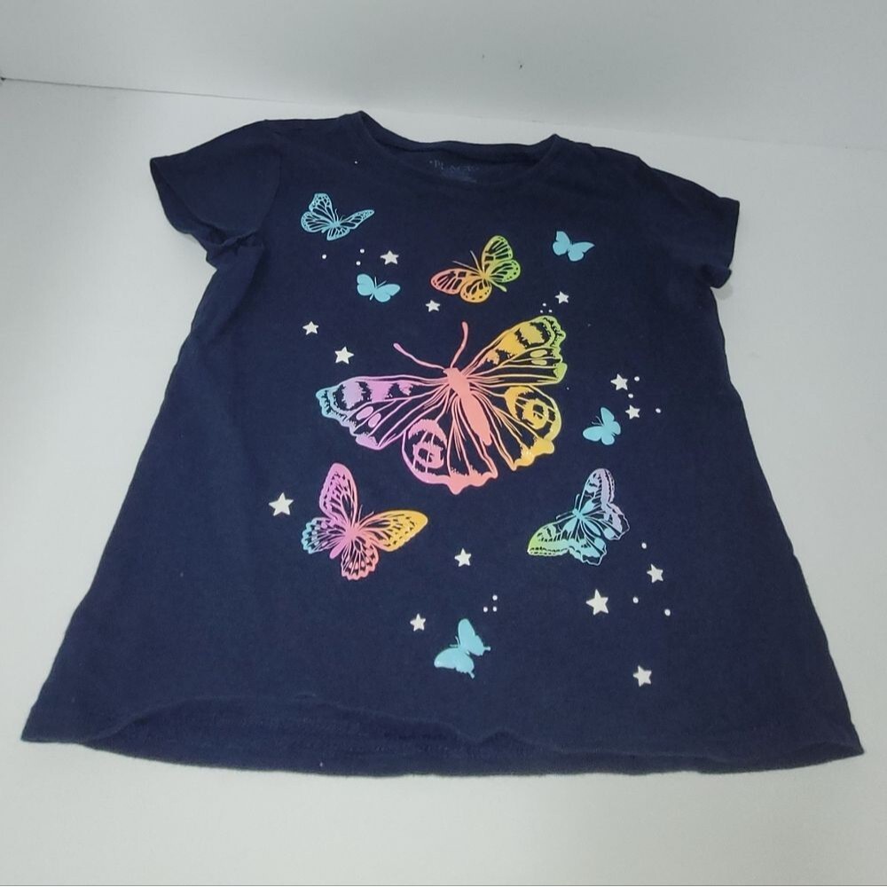 The Children's Place Size Medium Blue Rainbow Butterfly Design Tee Shirt